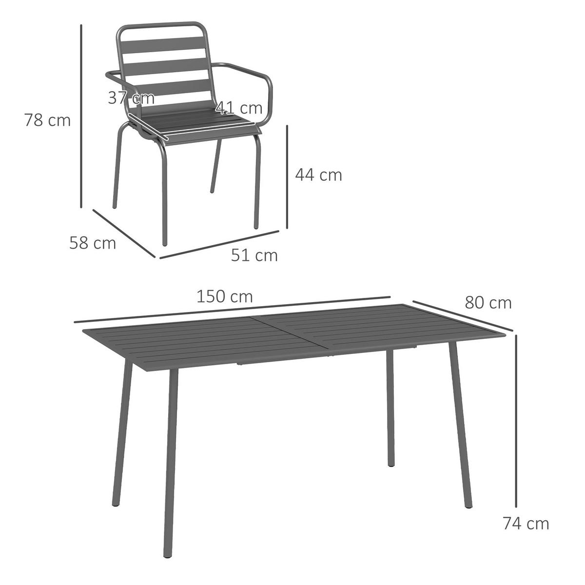 GARTENTISCHGRUPPE DE-18092 7-teilig, stapelbar Dunkelgrau - Grau, Metall - ComfortXL