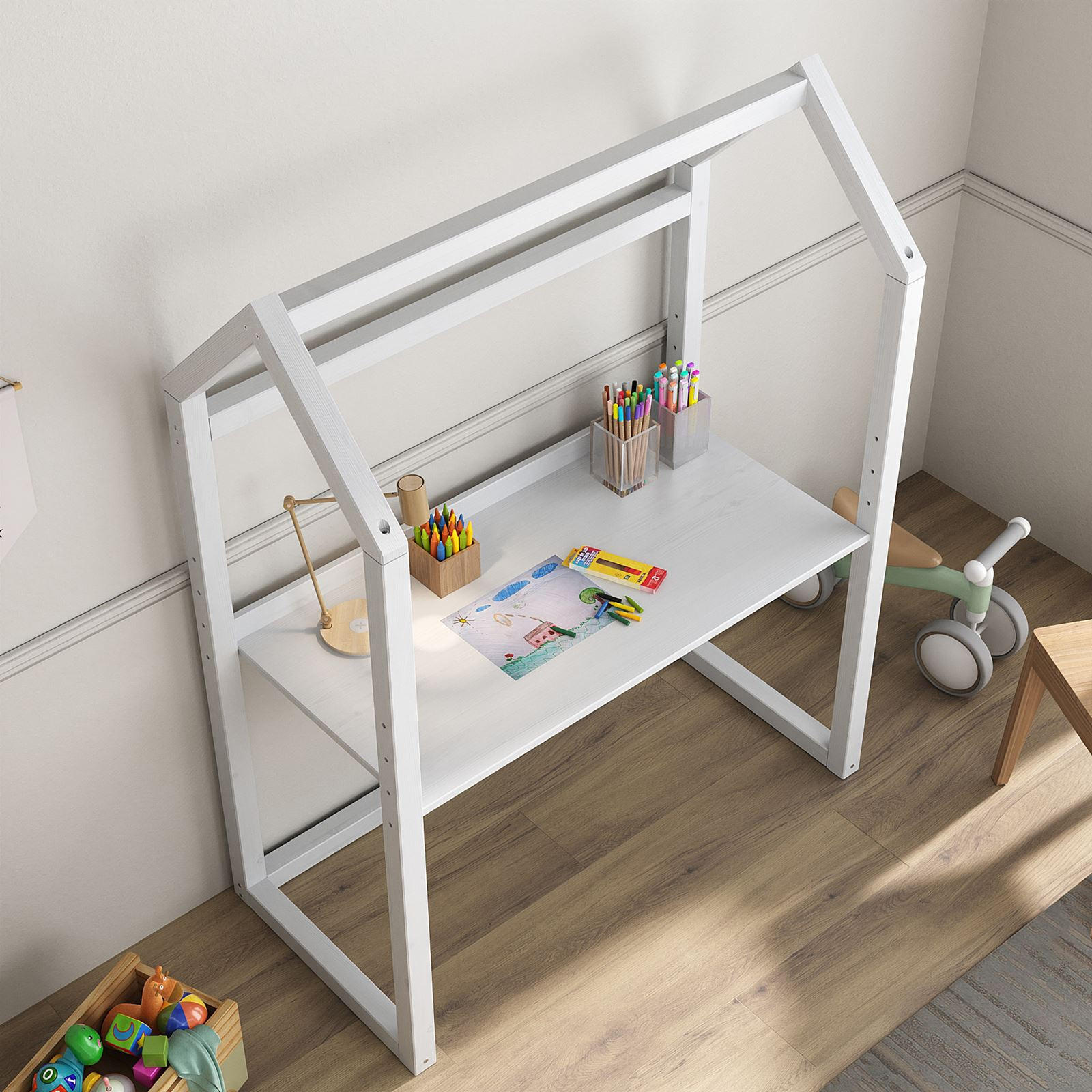 KINDERSCHREIBTISCH TINA - Weiß, Holz (101/130/49cm) - IDIMEX