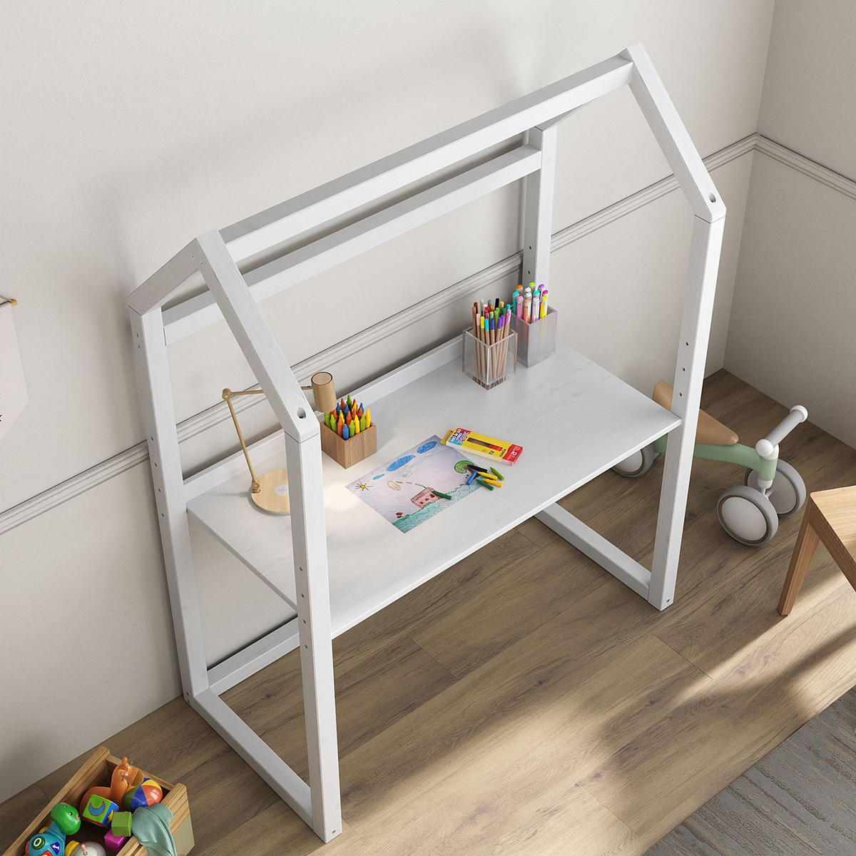 KINDERSCHREIBTISCH TINA - Weiß, Holz (101/130/49cm) - IDIMEX