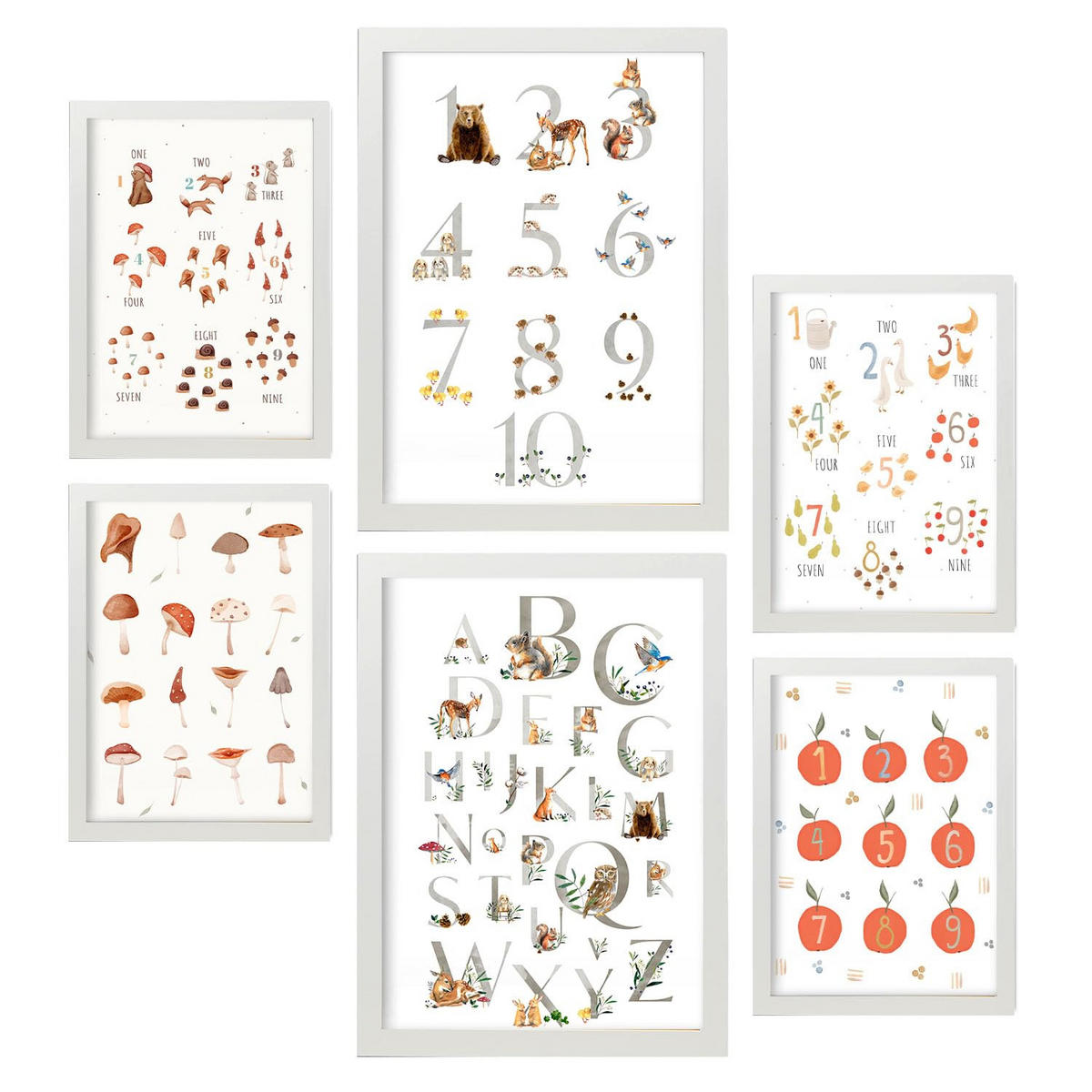 POSTER Set Mit 6 Zählen Von Zahlen A3 & A4 Weißer Rahmen - Weiß, Papier (29/3cm) - Nacnic