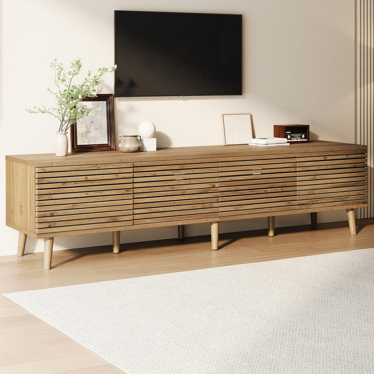 TV-SCHRANK 180/40/46 cm Natürlich mit 4 Türen und Kabeldurchführung - Naturfarben, Holzwerkstoff (180/46/40cm) - Oxeza