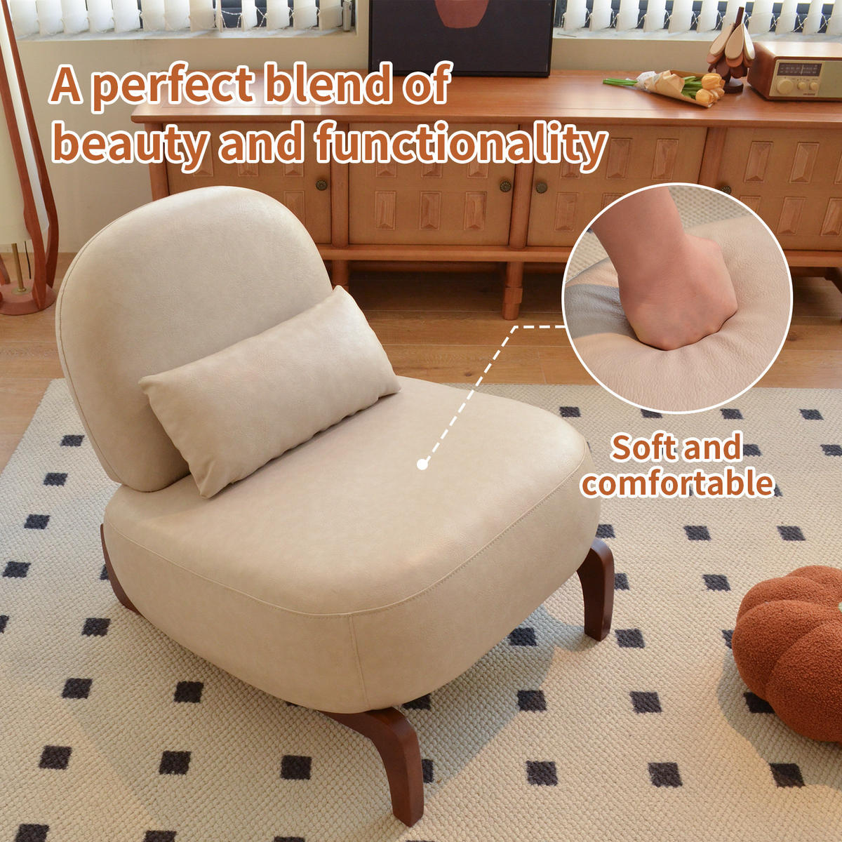 KŘESLO DO OBÝVÁKU Camel s čalouněným sedákem a dřevěnými nohami - světle hnědá, textil (86.9/69.9/72.1cm) - Urban Meuble