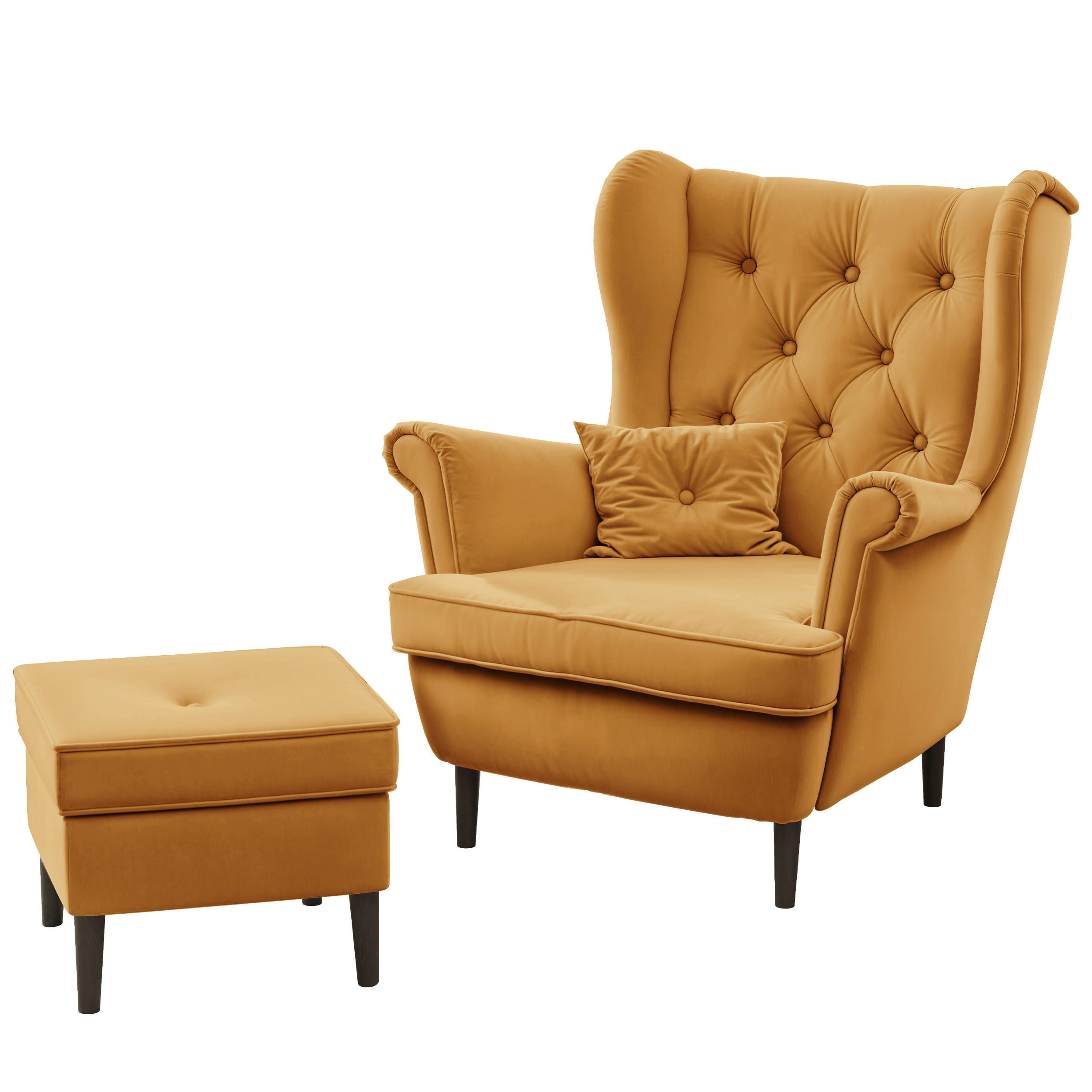 OHRENSESSEL SCANDI mit hocker, Samt Gelb - Gelb, Holz/Textil (75/97/57cm) - Idohome