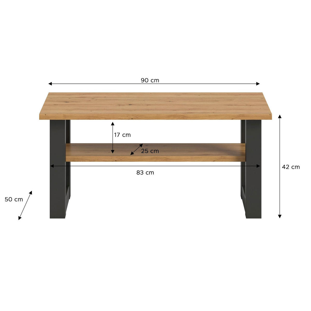 COUCHTISCH Seattle 50/90/42 cm - Grau, Holzwerkstoff (50/90/42cm) - Xonox