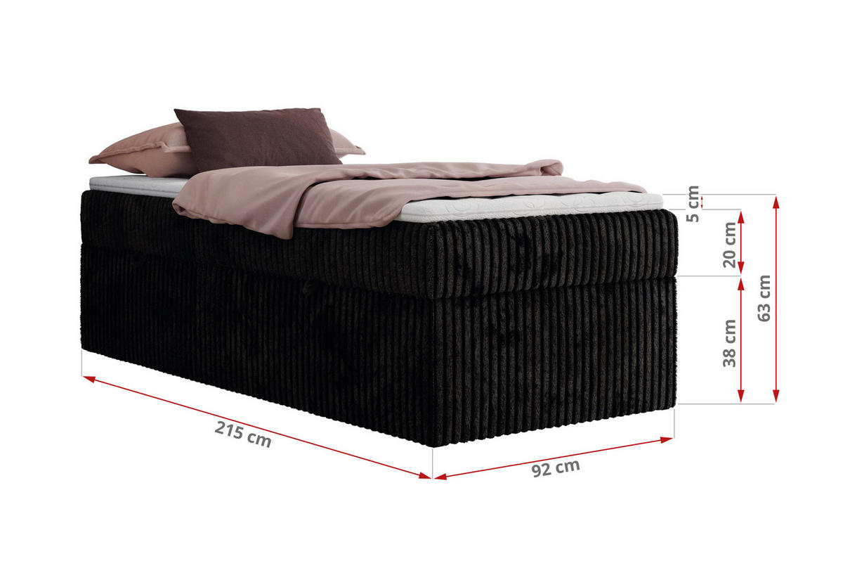 POSTEL BOXSPRING ZERO 90/200 - Černá Manšestr - H3 - černá, textil (90/200cm) - MKS