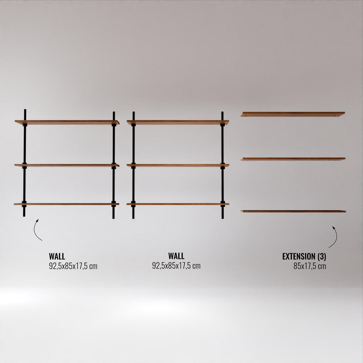 REGALSYSTEM mit Wandregalen 92x235x17,5 - Eiche San Remo, Metall (235/92.5/17.5cm) - AR Shelving