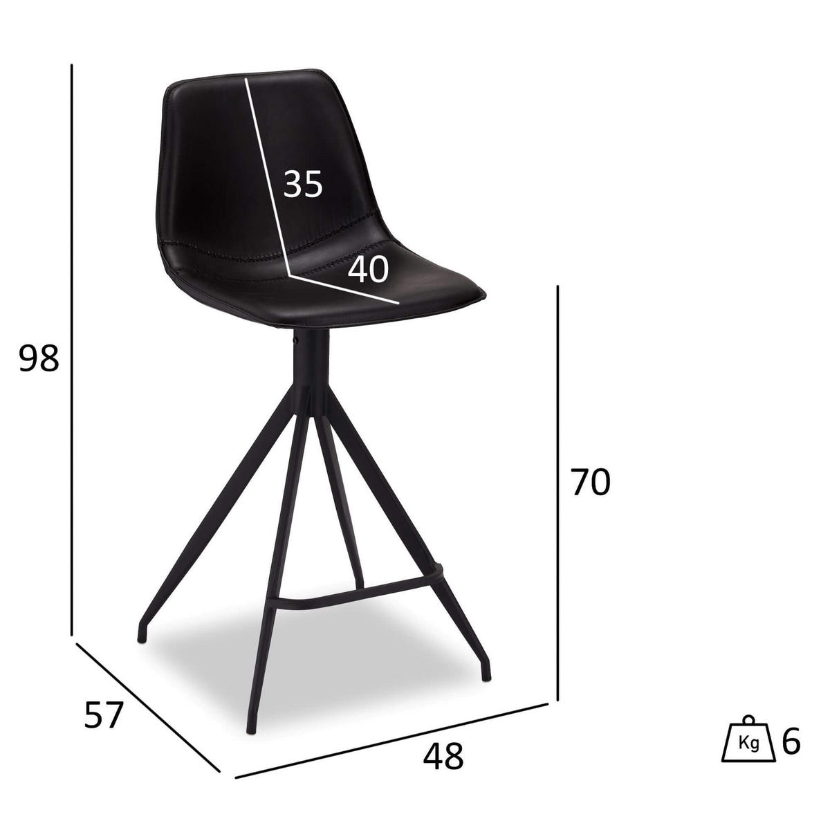 BARHOCKER-SET 2 Stück in Kunstleder - Schwarz, Textil/Metall (48/98/57cm) - Furnhouse