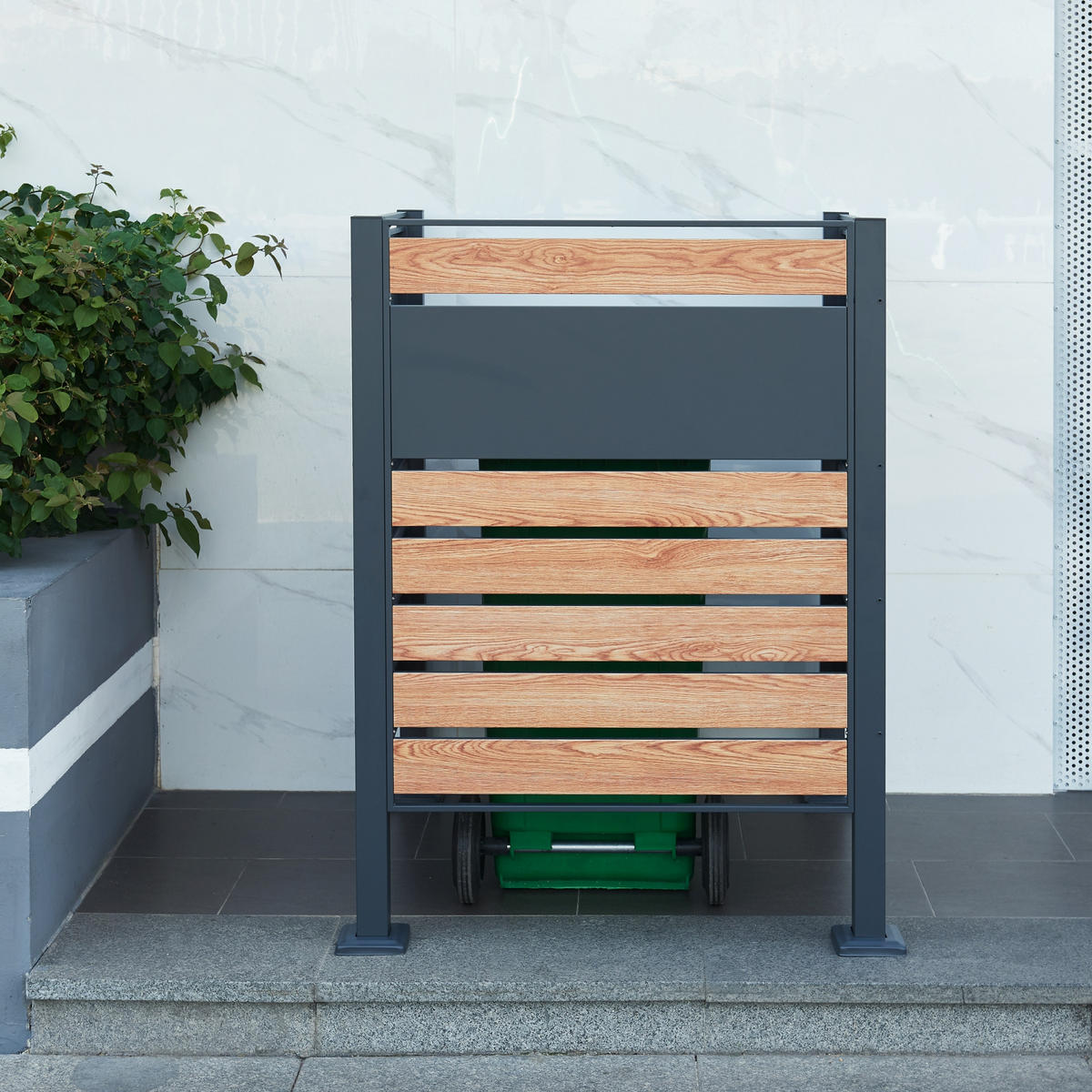 MÜLLTONNENBOX Uusikaupunki - Anthrazit/Braun, Metall (91/120/91cm) - [en.casa]