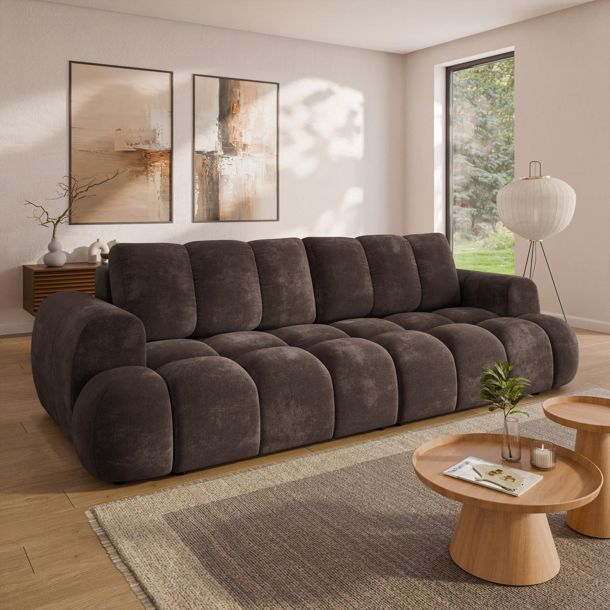 BETTSOFA DAFNE Braun Chenille-Stoff mit Schlaffunktion - Braun, Textil (300/88/113cm) - MASSENO