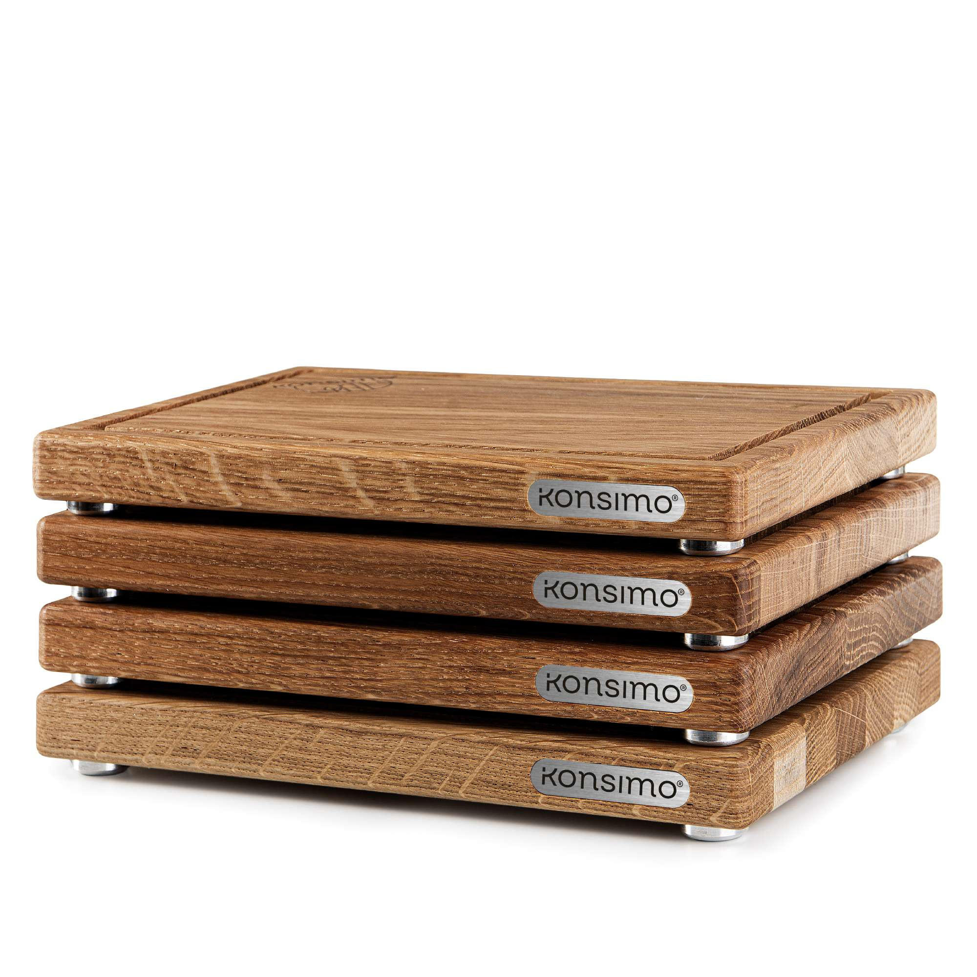 SCHNEIDEBRETTER SOLIDA 4-tlg - Eichefarben/Braun, Holz (15/22cm) - KONSIMO®