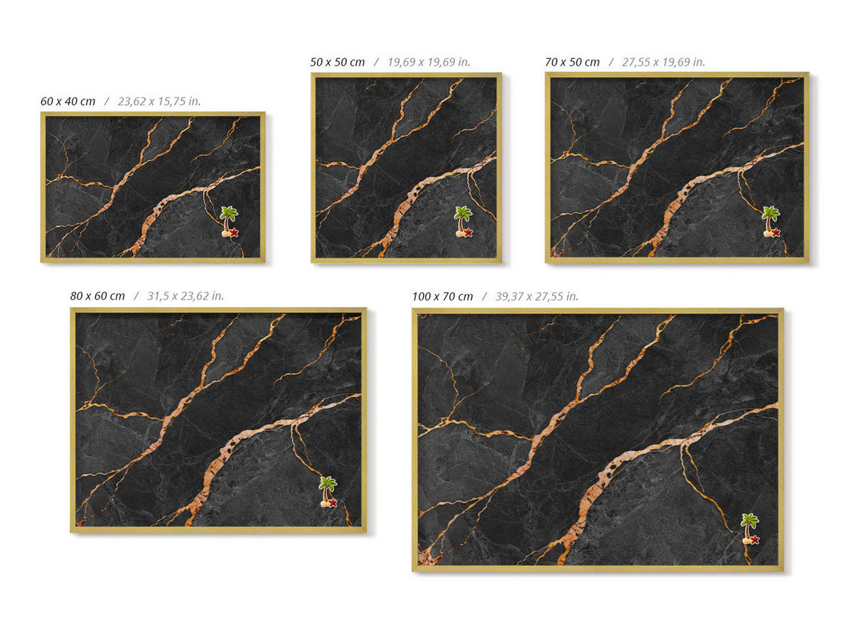 MAGNETTAFEL 70x50 cm Goldener Rahmen Verzierte Dunkle Marmoroptik - Brombeere, Metall (70/50/0.4cm) - TULUP