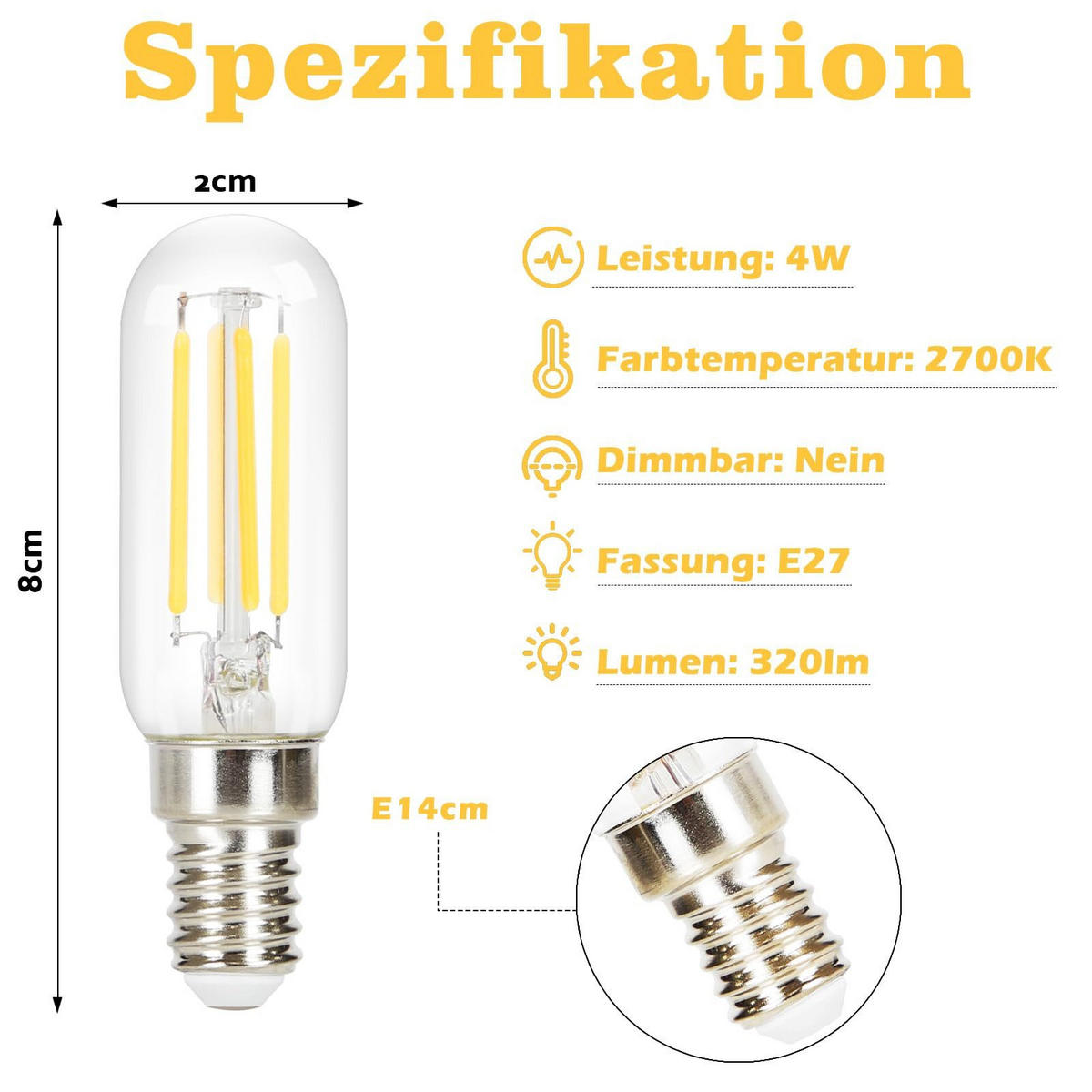 LED žárovky E14 4W (sada 4 ks) - průhledná, sklo (2/8cm) - Nettlife