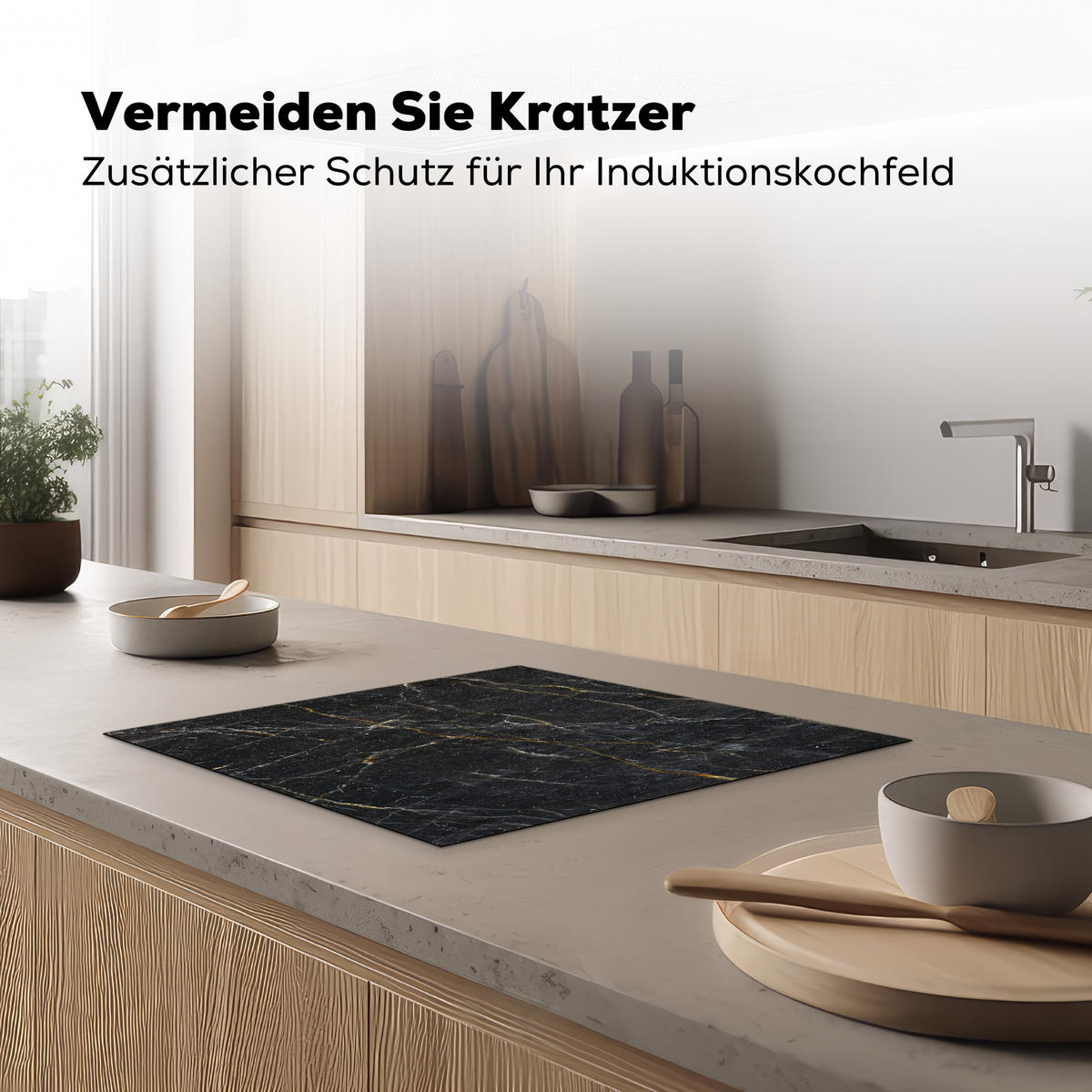 HERDABDECKPLATTE Marmor - Schwarz - Gold - Grau - Marmorstruktur 57x51 cm - Goldfarben, Kunststoff (57.6/51.6/0.2cm) - MuchoWow