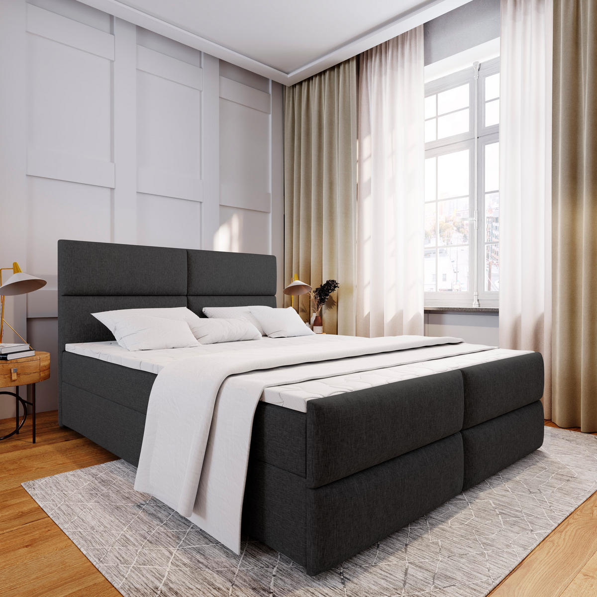 BOXBETT MULEN 180x200 cm mit Matratze und Topper - Schwarz - Schwarz, Holz (180/200cm) - MASSENO