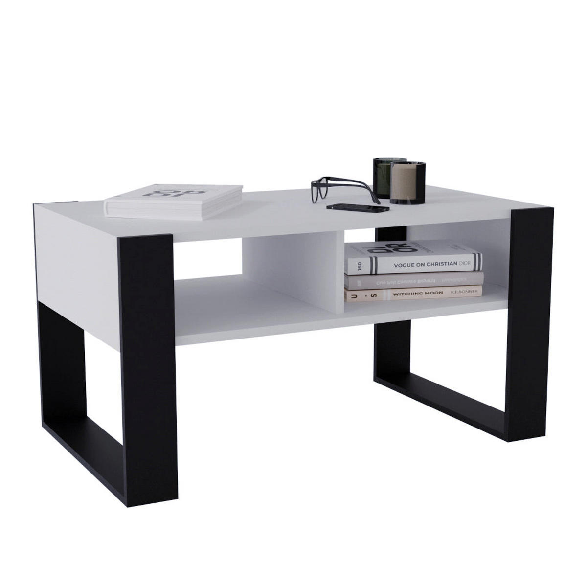 COUCHTISCH KORA 92 - Schwarz/Weiß, Holz (53.6/92/45cm) - Mat-Haus