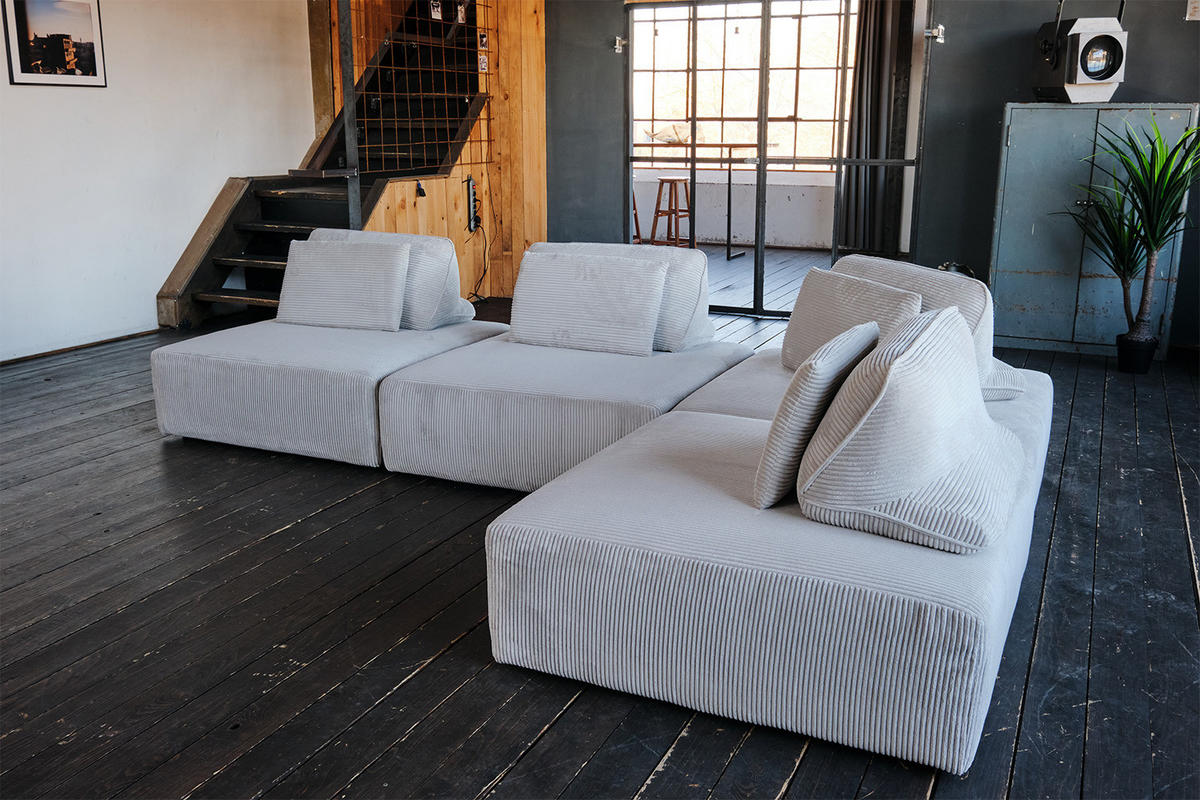 MODULSOFA WIOLO SOFT 4 MODULE 4 KISSEN Hellgrau Cord - Hellgrau/Schwarz, Kunststoff/Textil (333/84/222cm) - KAWOLA