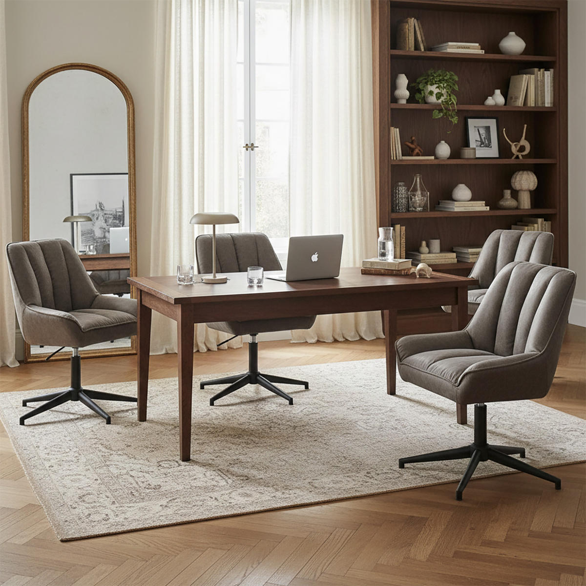 BÜROSTUHL Mika-Yara 2er-Set - Taupe/Schwarz, Textil/Metall (60/85/68cm) - DUBI Möbel