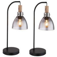 2X TISCHLEUCHTE Metall Schwarz Glas Rauchfarbe Holzoptik - Schwarz, Glas (25/18/55cm) - Globo Lighting