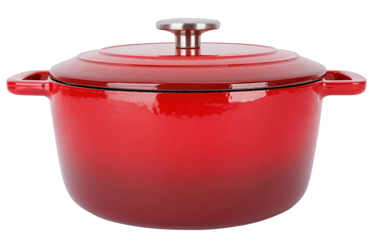 KASSEROLLE Fontestic Traditionelle rote Bratpfanne aus Gusseisen Ø 24 cm / 4,6 Liter – emailliert - Rot, Keramik (1/2/12cm) - Cosy & Trendy
