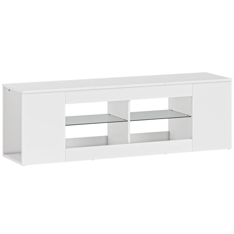 TV-LOWBOARD Breite 140 cm mit 6 Fächern und 2 Glasregalen - Weiß, Glas (140/42.5/35cm) - BEAOK