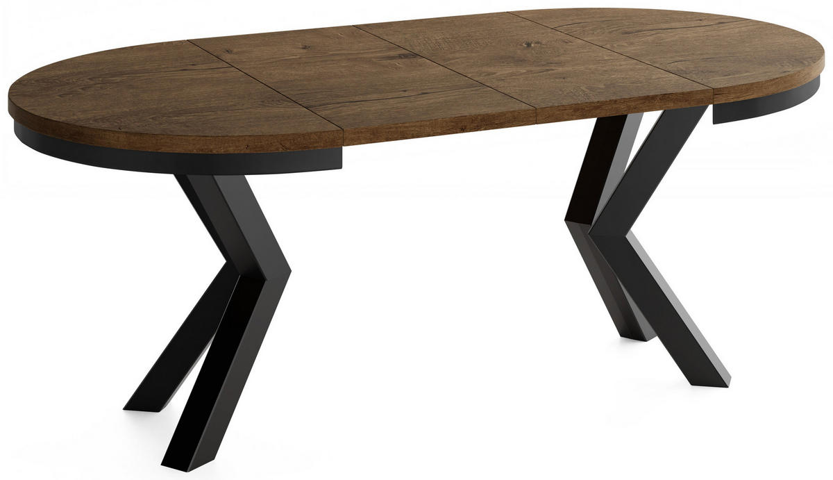 ESSTISCH Clara runder ausziehbarer, Eiche Braun Rustikal 120-200/120/76 cm - Alteiche/Schwarz, Holzwerkstoff/Metall (120/200/76cm) - WFL GROUP