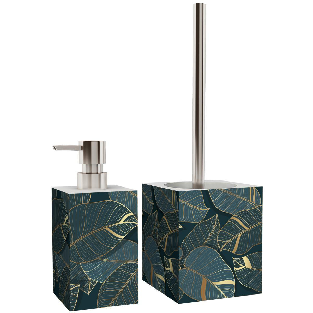 BADEZIMMER Set Monstera - Grün, Kunststoff (7/17/7cm) - Sanilo