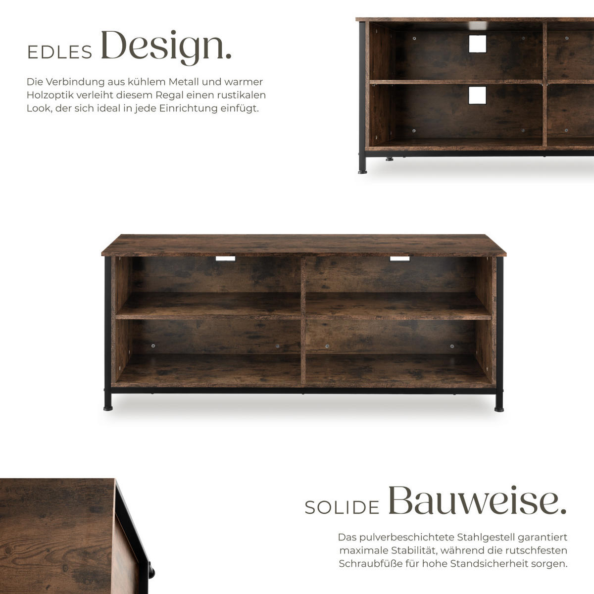 TV-ELEMENT Navan,147 x 41 x 60,5 cm,Industrial Holz dunkel, rustikal - Rostfarben, Holzwerkstoff (41/60.5/147cm) - tectake