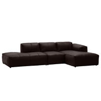 ECKSOFA mit Chaiselongue - Dunkelbraun/Schwarz, Leder/Kunststoff (290/173cm) - home24
