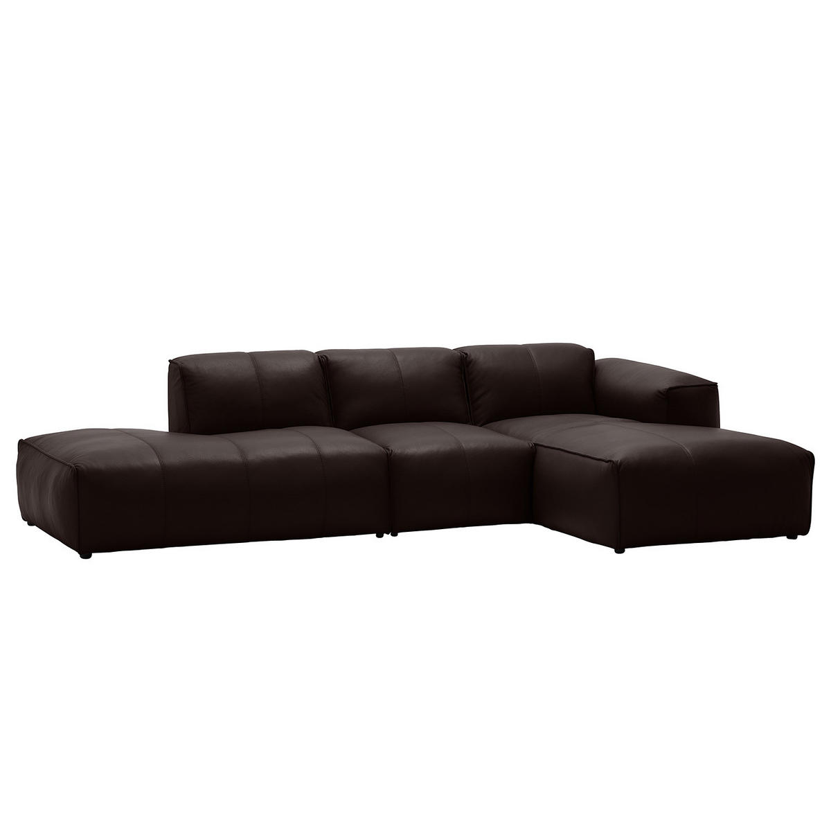 ECKSOFA mit Chaiselongue - Dunkelbraun/Schwarz, Leder/Kunststoff (290/173cm) - home24