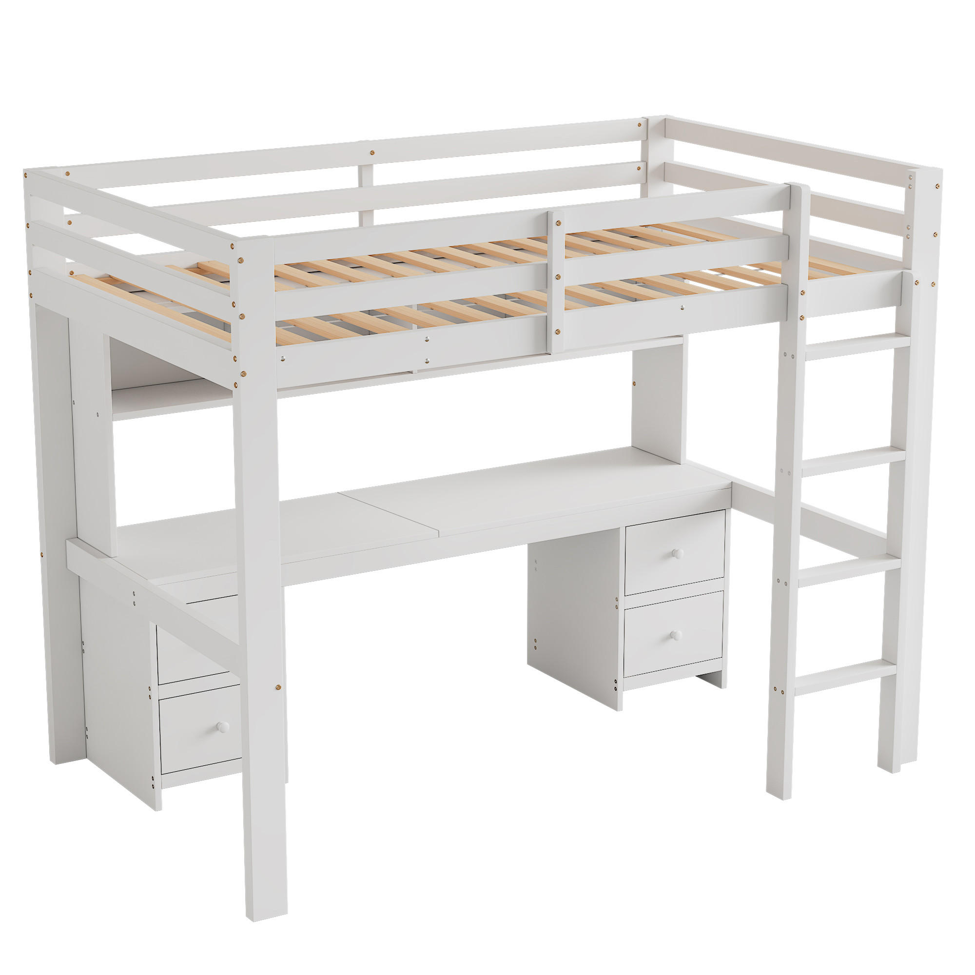 HOCHBETT 90/200 cm DE-04459, mit Schreibtisch, 4 Schubladen und Ablagefächern in Weiß - Weiß, Holz/Holzwerkstoff (90/200cm) - ComfortXL