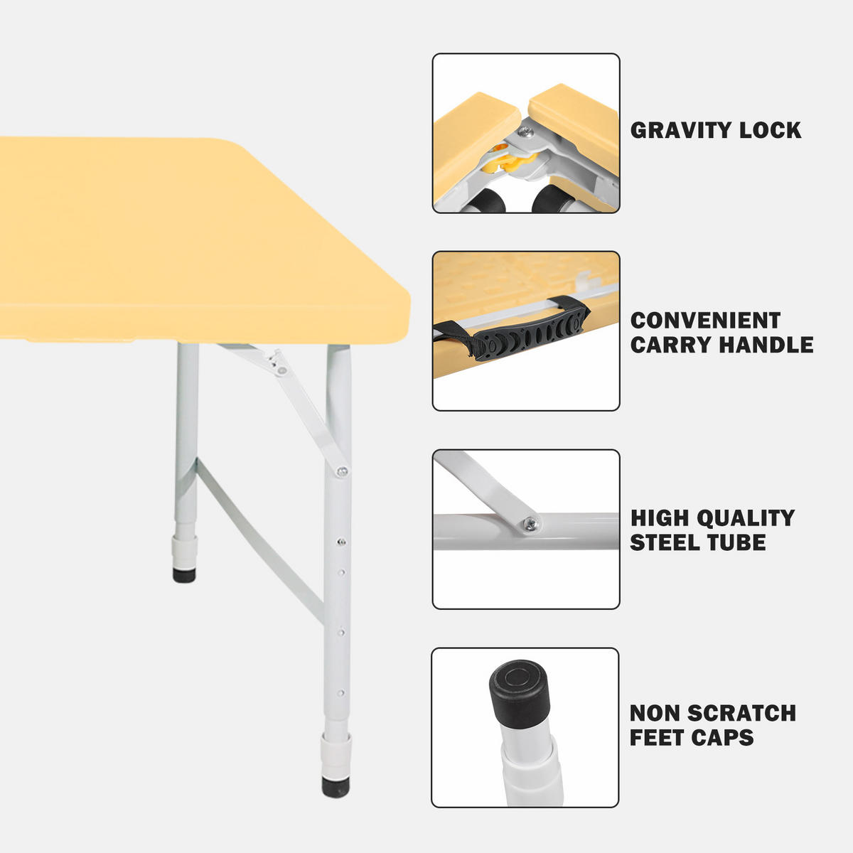 KLAPPTISCH 125 cm Hellgelb - Hellgelb, Kunststoff (125/61/74cm) - ComfortXL