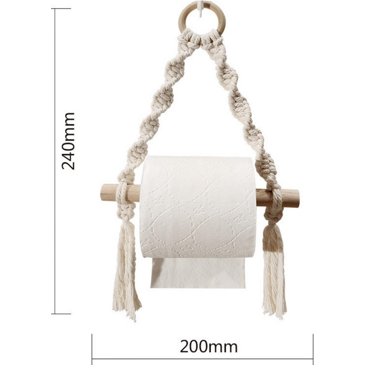TOILETTENPAPIERHALTER Weiß Bohemian 20 x 24 cm Holz hängend bohrfrei - Beige, Naturmaterialien (20/24/24cm) - MCBOSON