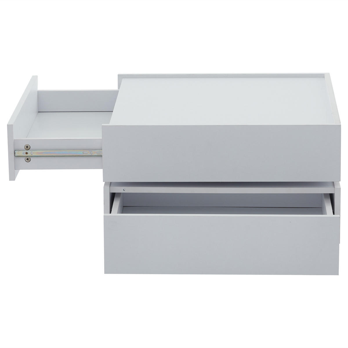 COUCHTISCH 60/60/38 cm weiß mit 360° drehbarer Tischplatte und 2 Ablagen - Weiß, Holzwerkstoff (60/60/38cm) - OKWISH