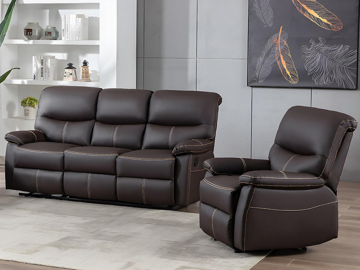 SOFAGARNITUR mit Relaxfunktion - 4 -Sitzer - Kunstleder - braun - CANBY - Braun, Leder (183/95/90cm) - Vente-Unique