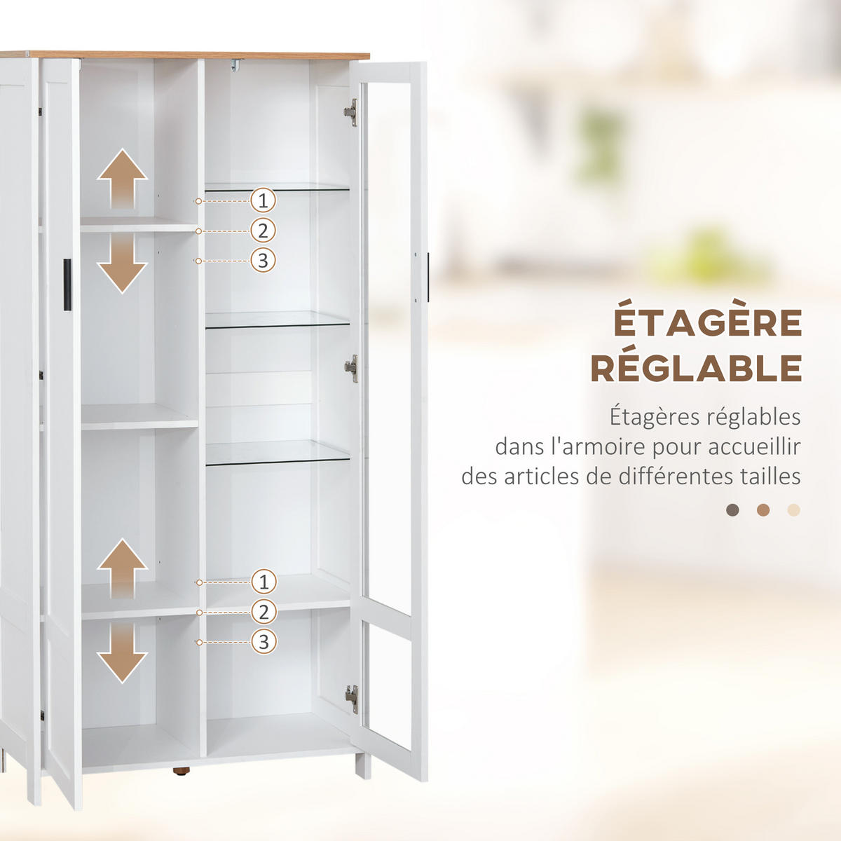 VITRINENSCHRANK DE-11034 7 Böden (3 aus Glas) mit 2 Türen Weiß - Weiß, Holzwerkstoff (36/160/76cm) - ComfortXL