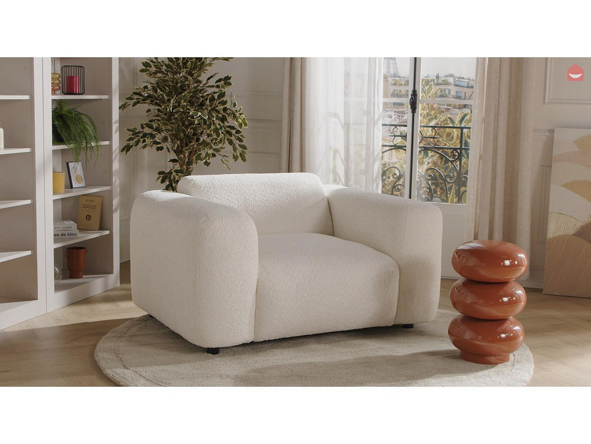 SESSEL mit gerader Rückenlehne - 1 -Sitzer - Polyester - weiß - POGNI - Weiß, Textil (130/67/97cm) - Vente-Unique