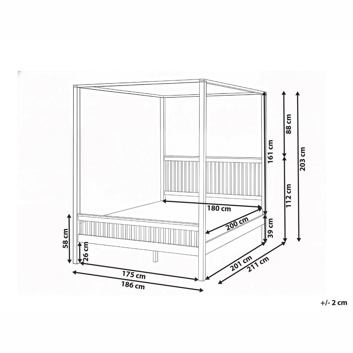HIMMELBETT 180/200 cm Hellbraun Harfleur - Hellbraun, Holz (180/200cm) - Beliani