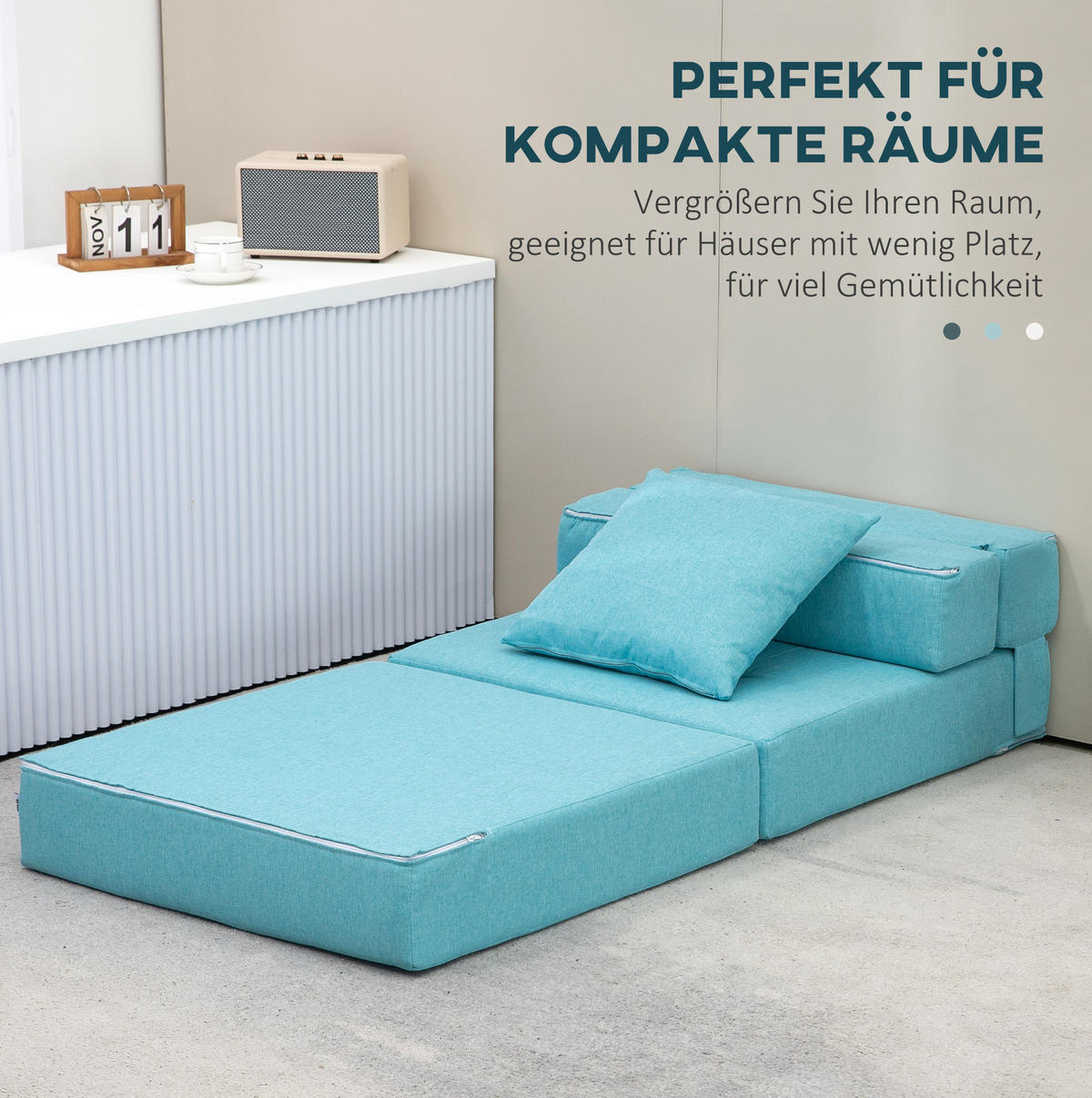 SCHLAFSESSEL 2-in-1 mit Schlaffunktion 70/70/61 cm / 70/174/15 cm Blau - Blau, Textil (70/61/70cm) - Redom
