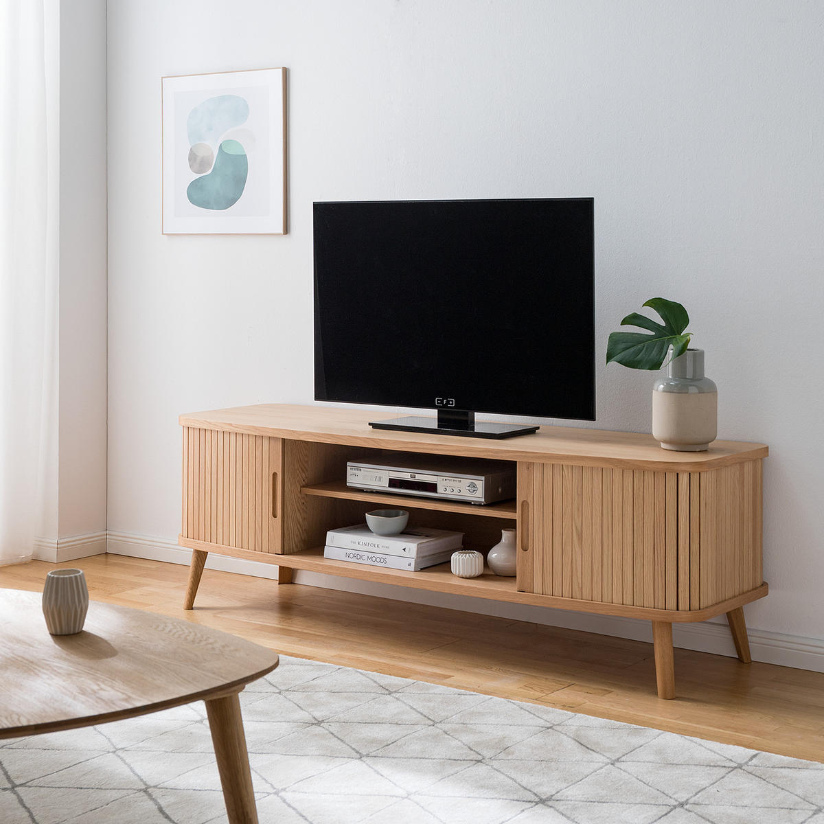 TV-LOWBOARD - Echtholzfurnier - Eichefarben, Holzwerkstoff (160/53/50cm) - home24