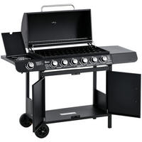 GASGRILL mit 6 Brennern 1 Seitenbrenner Schrank Multifunktion Metall Schwarz 135 x 50 x 100 cm - Schwarz, Metall (50/100/135cm) - Outsunny