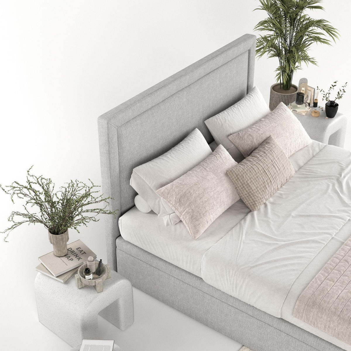 POLSTERBETT Salma mit Stauraum 140/200 cm Grau im Megan Stoff - Schwarz/Grau, Holz/Holzwerkstoff (140/200cm) - AltaBeds