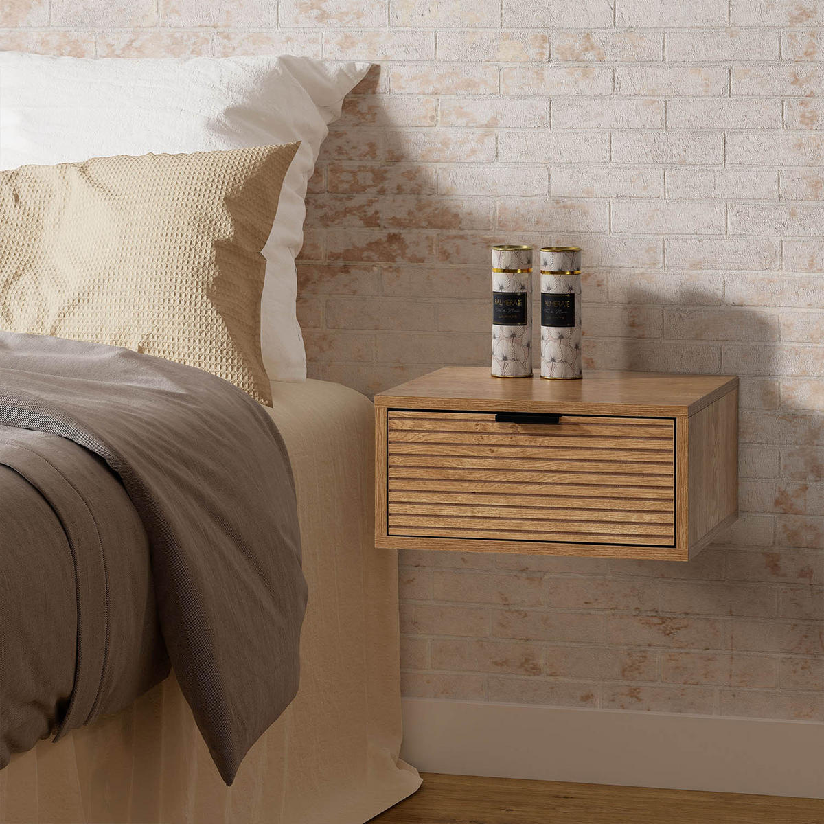 2er-Set SCHWEBENDER NACHTTISCH Mónica Eichenfarbe - Honigeiche, Holzwerkstoff (40/19/35cm) - VS Venta-stock