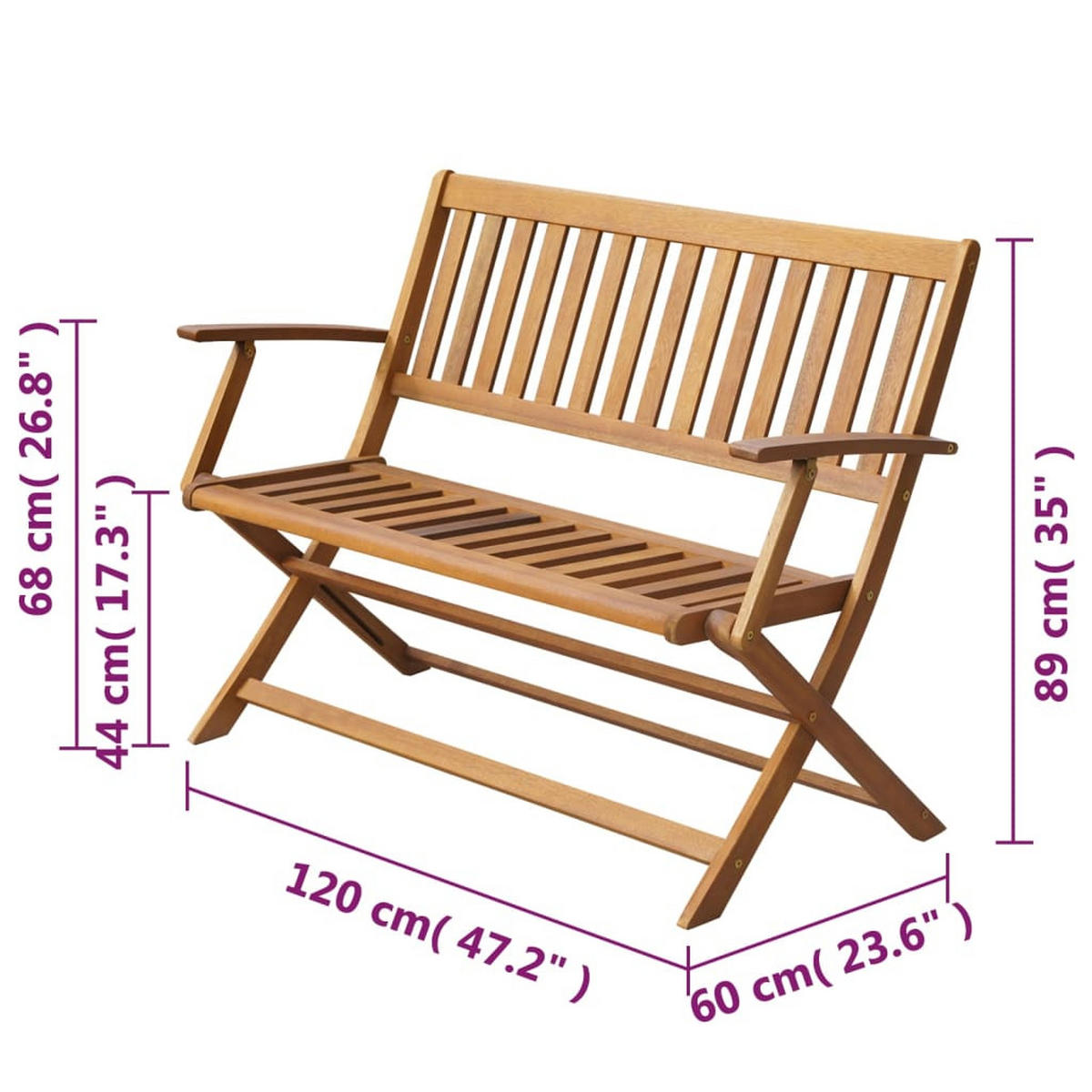 GARTENBANK 120 Cm Massivholz Akazie - Braun, Holz (120/89/60cm) - vidaXL