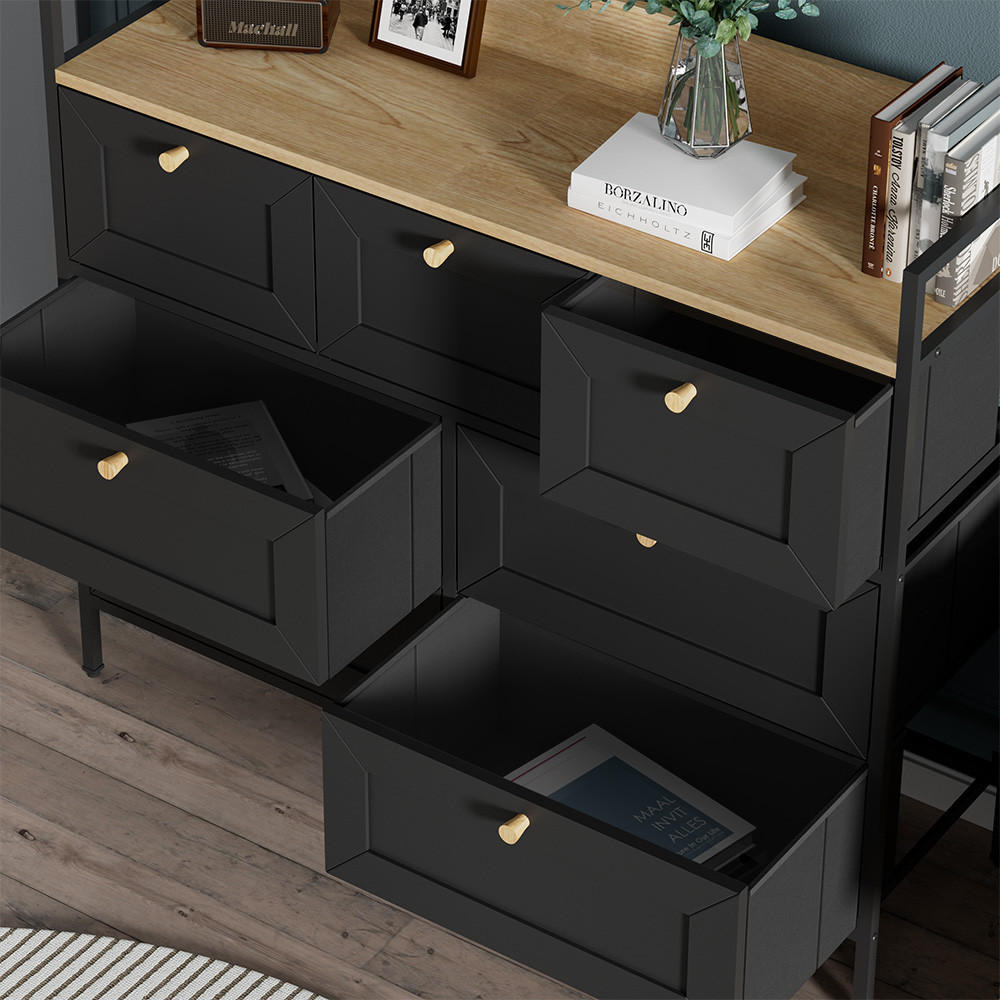 KOMMODE Belaro Schwarz 98 x 85 cm mit 7 Schubladen - Schwarz, Holzwerkstoff (98/85/30cm) - Vicco