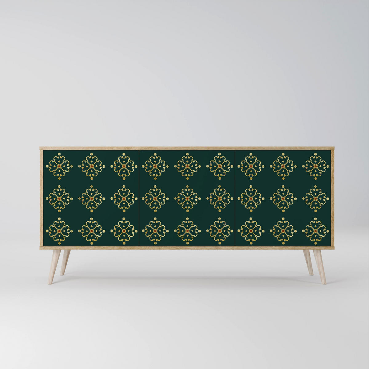 SIDEBOARD ROYAL MEDALLION, Eicheneffekt, 164,5x42x77,5 cm, 3 Türen - Eichefarben/Buchefarben, Holzwerkstoff/Buchenholz (164.5/77.5/42cm) - SpaceRebels