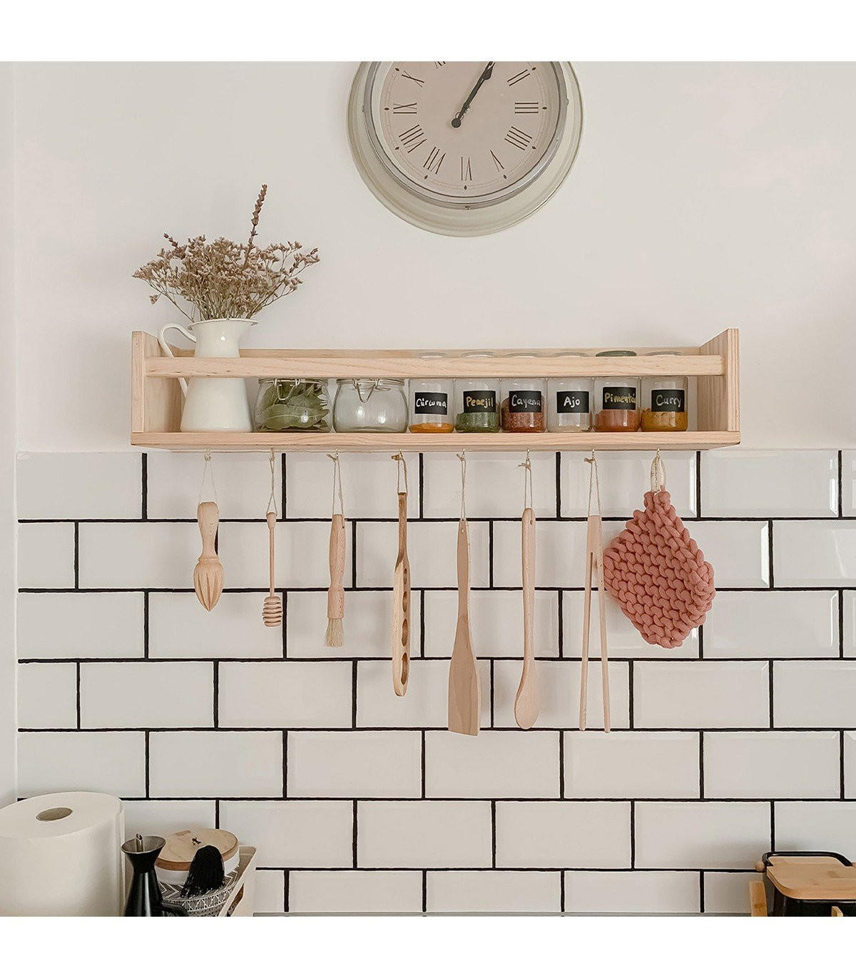 WANDREGAL aus massiver Kiefer - L60 x H15 cm - Apfelbaumfarben, Holz (15/15/60cm) - Calicosy