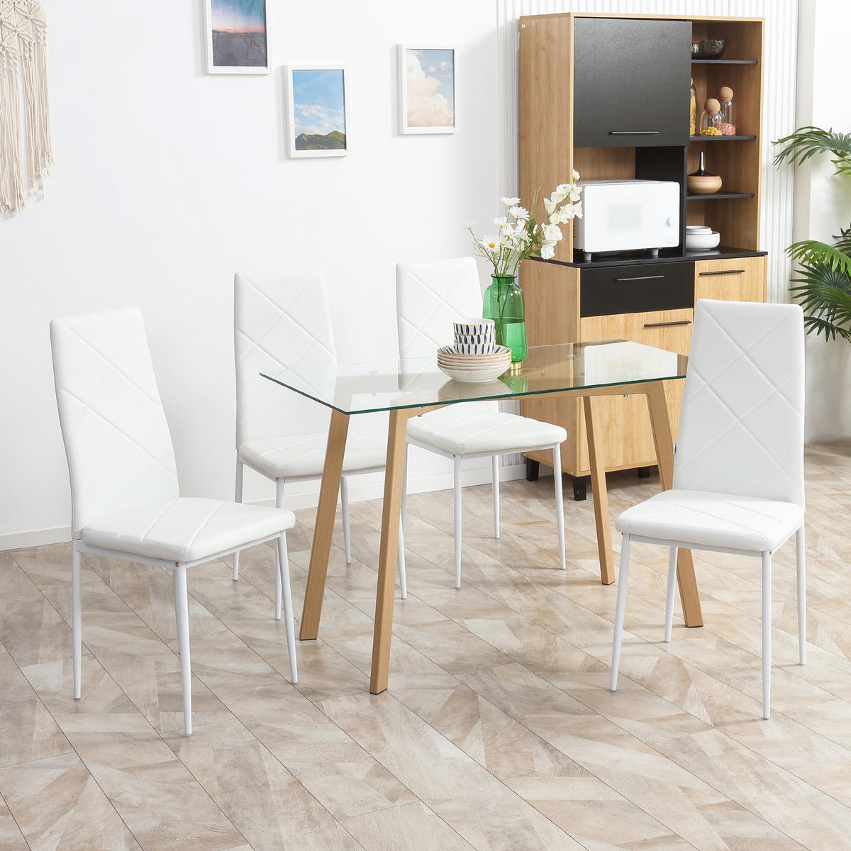 ESSZIMMERSTÜHLE, Kunstleder, Stahl, Weiß - Weiß, Kunststoff (50/97/41cm) - HOMCOM