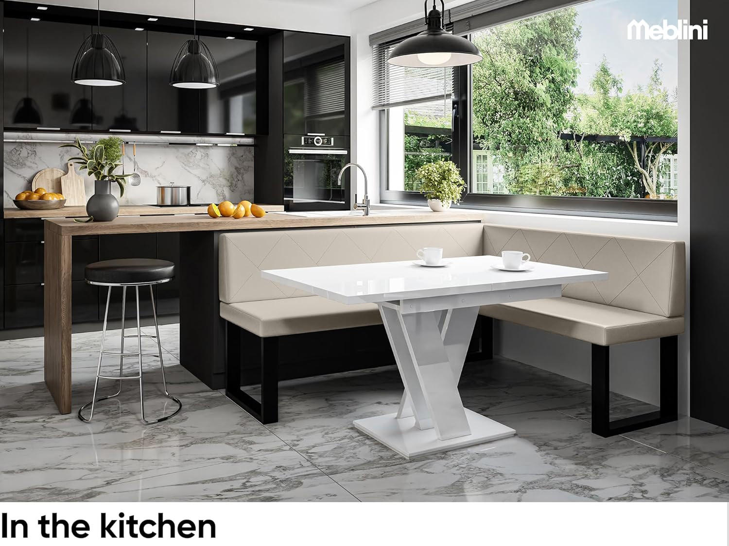 ECKBANK ERIC_U - Beige, Leder (128/168cm) - Meblini