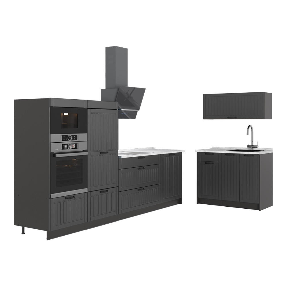 KÜCHENZEILE Fame-Line, Dunkelgrau/Anthrazit, 380 cm, AP Marmor - Dunkelgrau/Anthrazit, Holzwerkstoff (380/153.6/60cm) - Vicco