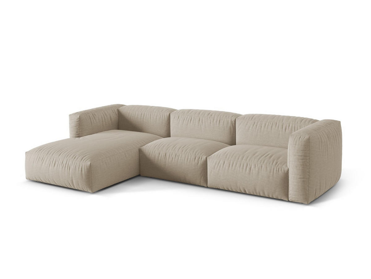 ECKSOFA modular links Martina aus strukturiertem Stoff leichtes beige 3 Sitzplätze - Creme, Textil (176/332cm) - Micadoni
